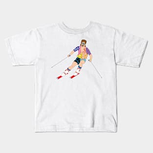 ski mountains vintage ski suit mullet skiing 80's Kids T-Shirt